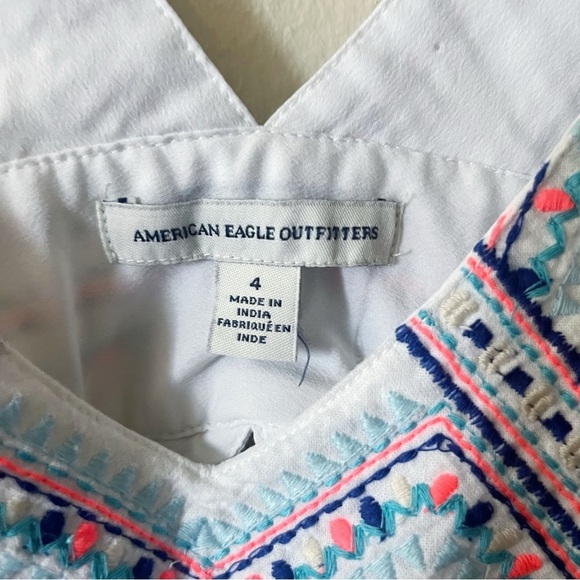 AE White Embroidered Mini Dress Size 4 Boho Hippie Festival Western Flirty - Picture 13 of 13